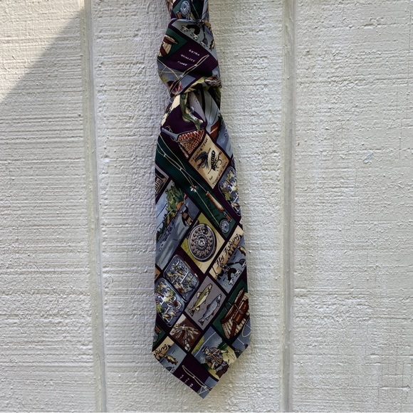 Nicole Miller Vintage 1997 Silk Tie Fishing Fisherman Theme - Picture 6 of 6